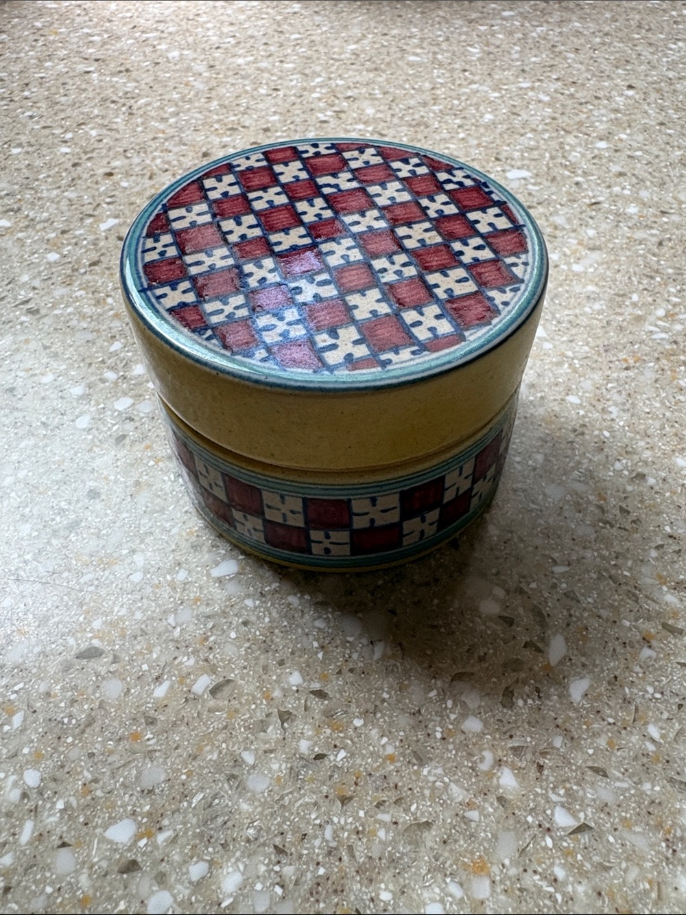 Vintage Guild House Italian Pottery Geometric Design Trinket Box with Lid